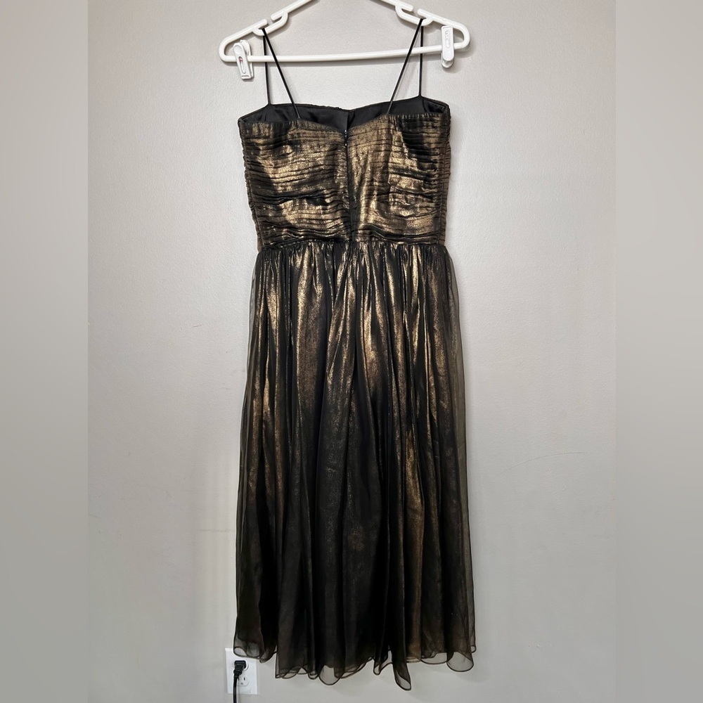 NWOT Rosario Gathered Corset Chiffon Midi Dress Black Gold Size 10/ Large - Picture 4 of 7